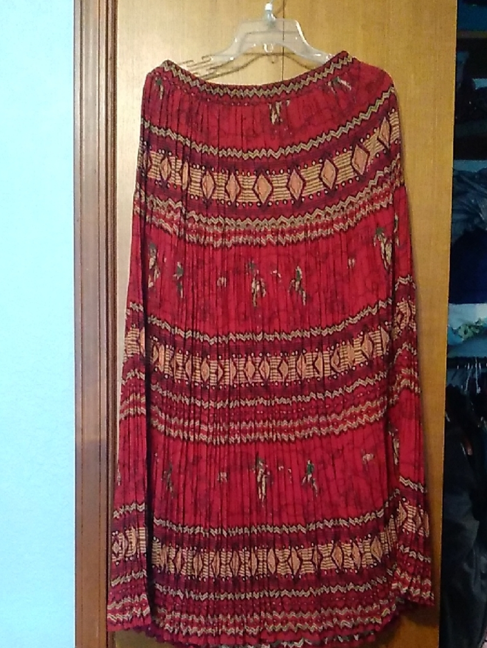 Sharon Young Vinatge Red Southwest Patterned Cowboy Rodeo Maxi Skirt. Large.
